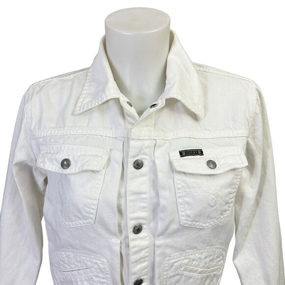 LUCKY BRAND Women’s Button Down‎ White Denim Jacket Cropped size Medium - Picture 2 of 8